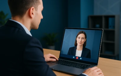 Candidate participating in an initial AI video interview to enhance their job application on a smart hiring platform.
